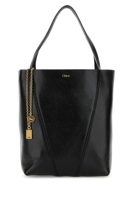 CHLOE Elegant Black Leather Spin Shopping Handbag - 27cm x 30cm x 14cm