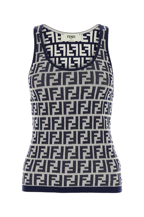 FENDI Embroidered Stretch Cotton Tank Top