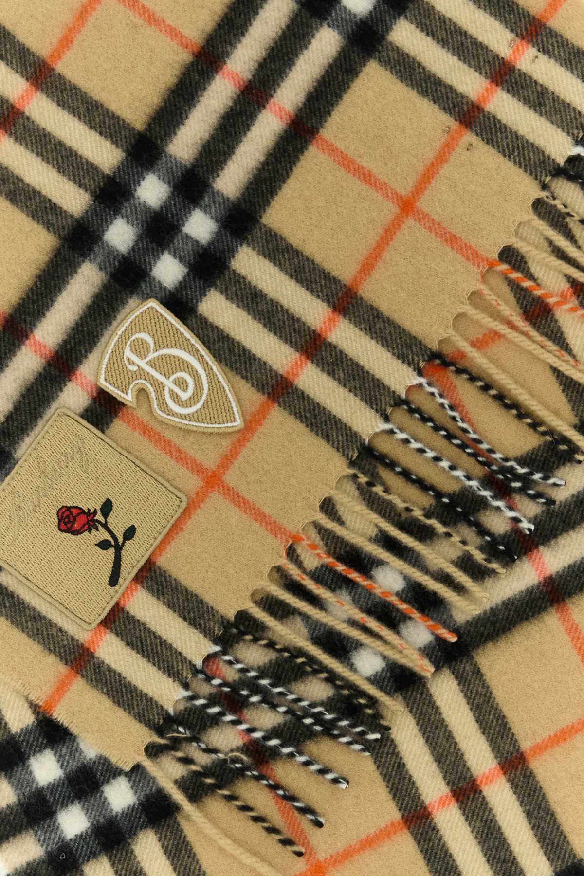 BURBERRY Checked Cashmere Scarf with Badges