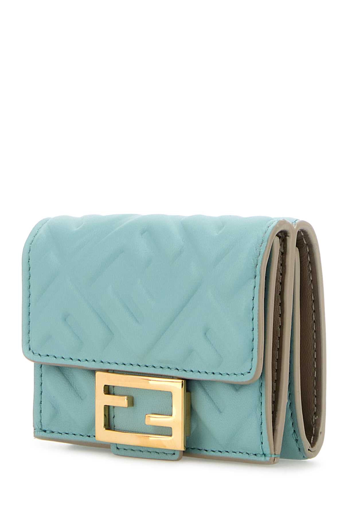 FENDI Mini Light Blue Leather Baguette Wallet