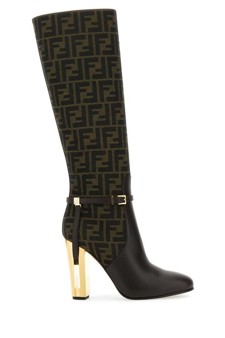 FENDI Elegant Embroidered Leather and Fabric Boots - 12 cm Heel Height