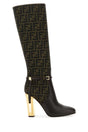 FENDI Elegant Embroidered Leather and Fabric Boots - 12 cm Heel Height