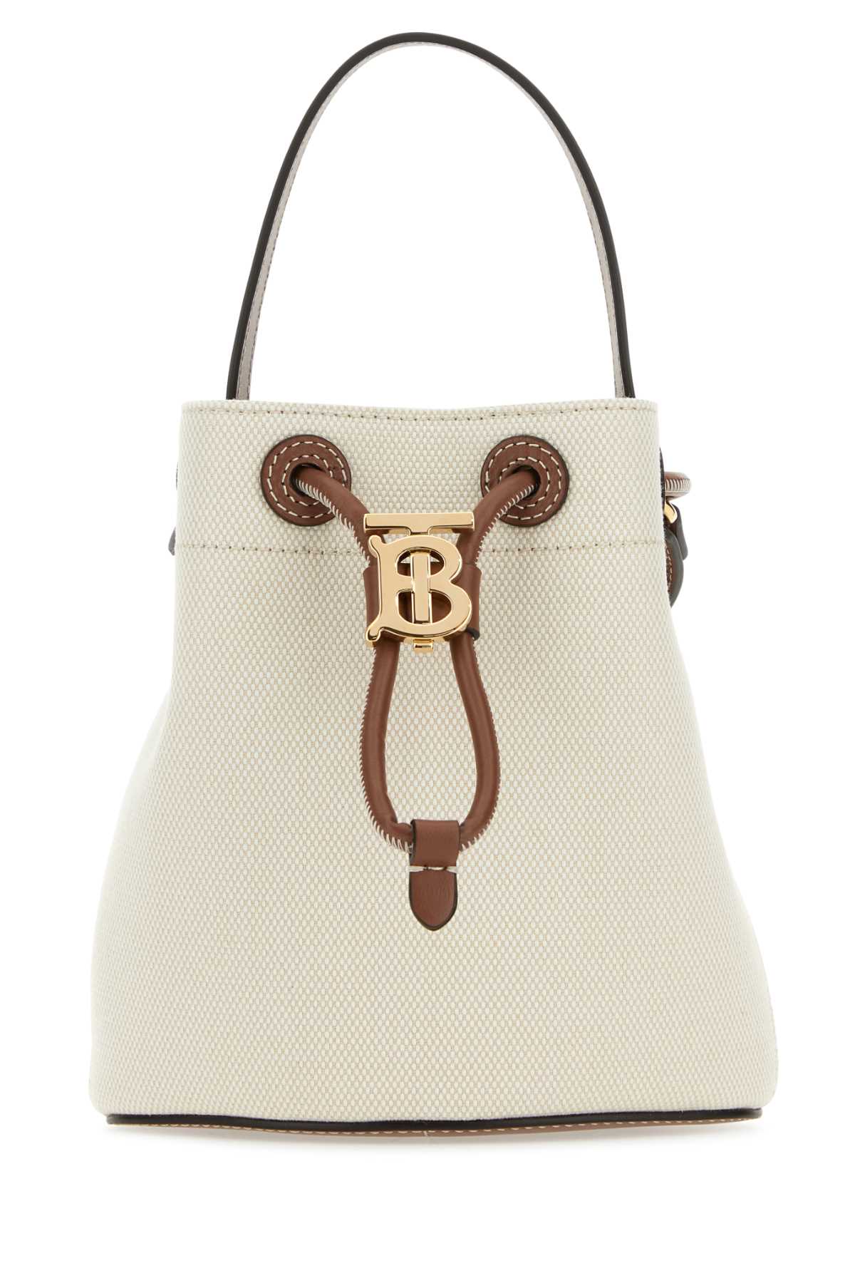 BURBERRY Two-tone Canvas and Leather Mini Bucket Handbag