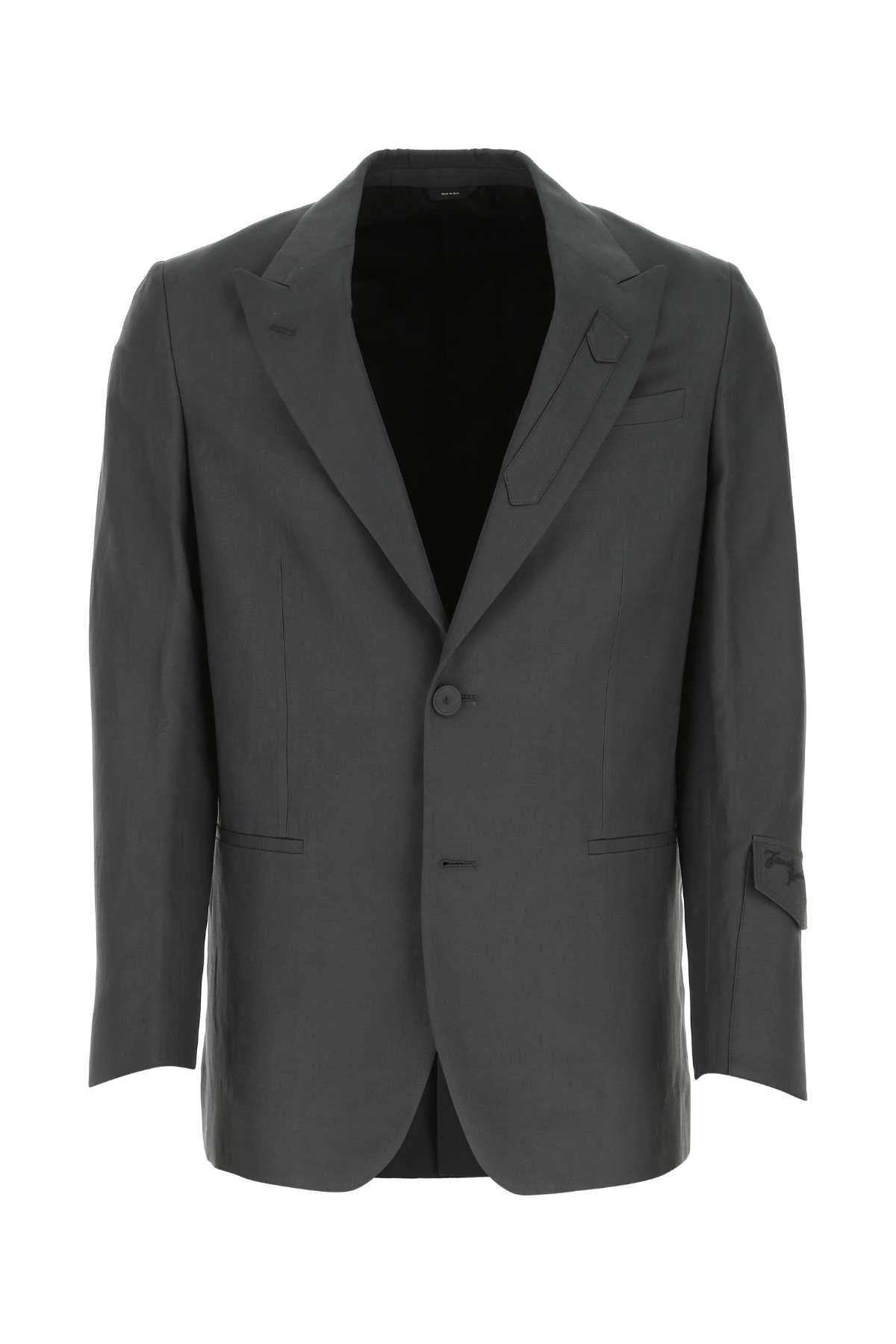 FENDI Dark Grey Linen Blend Blazer for Men - Effortless Style