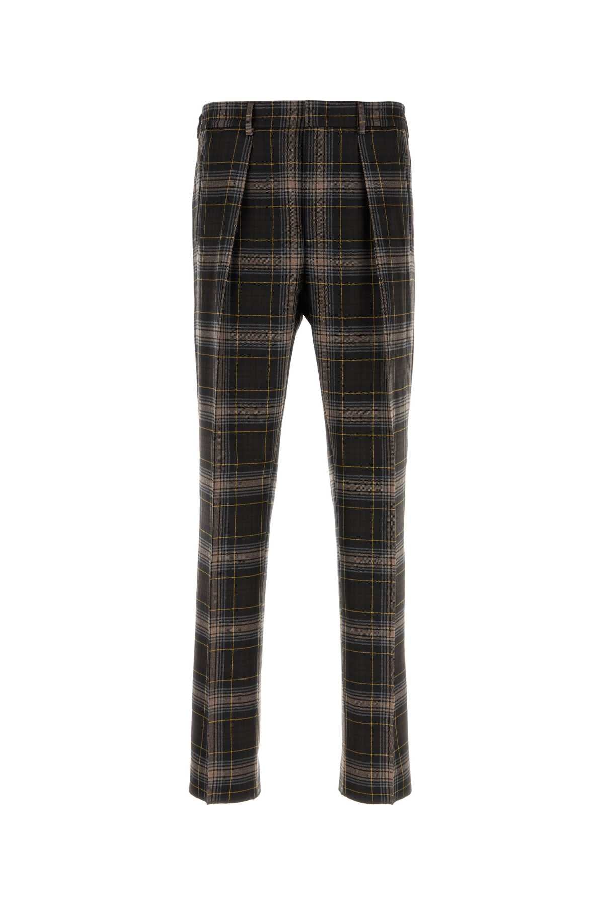 FENDI Embroidered Wool Checked Pants for Men