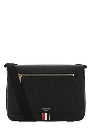 THOM BROWNE Stylish Mini Black Leather Crossbody Handbag