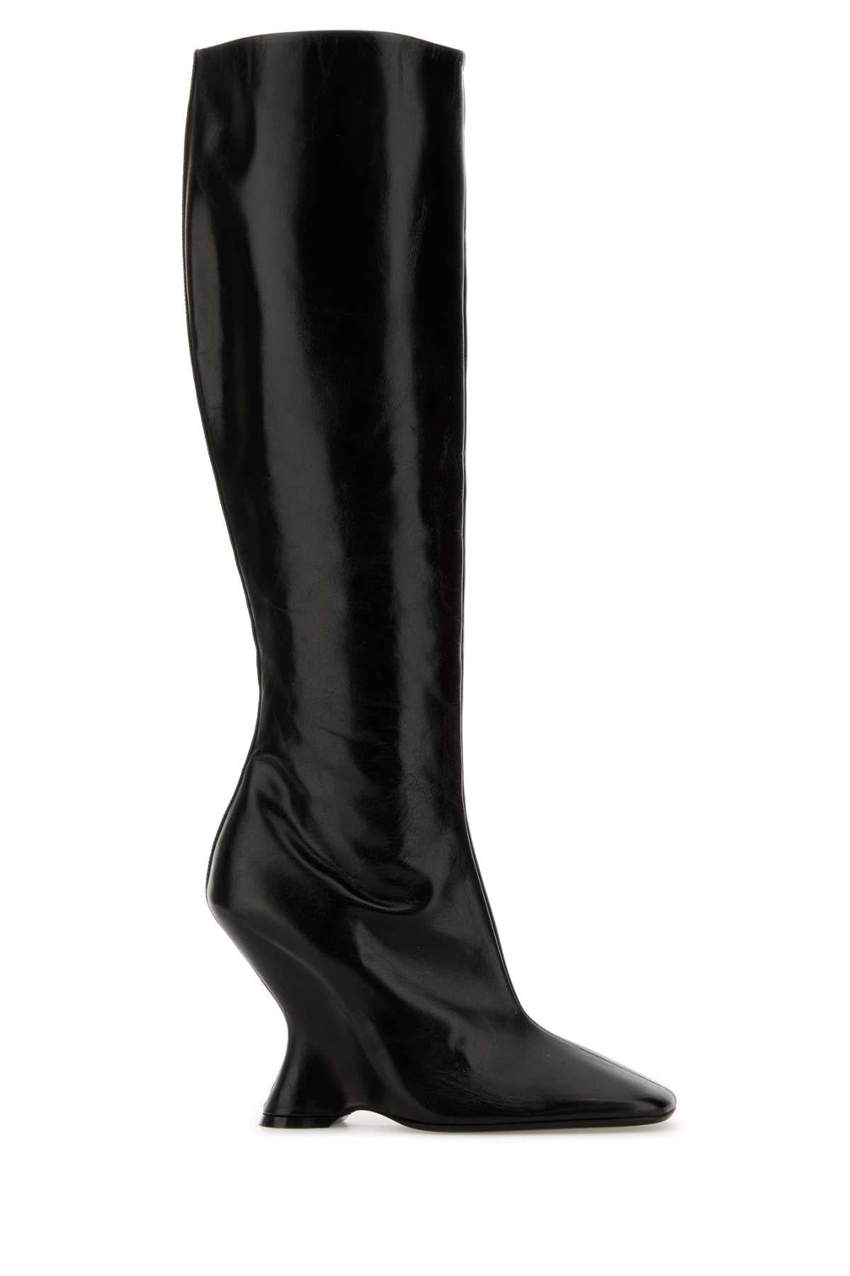 DRIES VAN NOTEN Elegant Black Leather Boots with 11 cm Heel Height