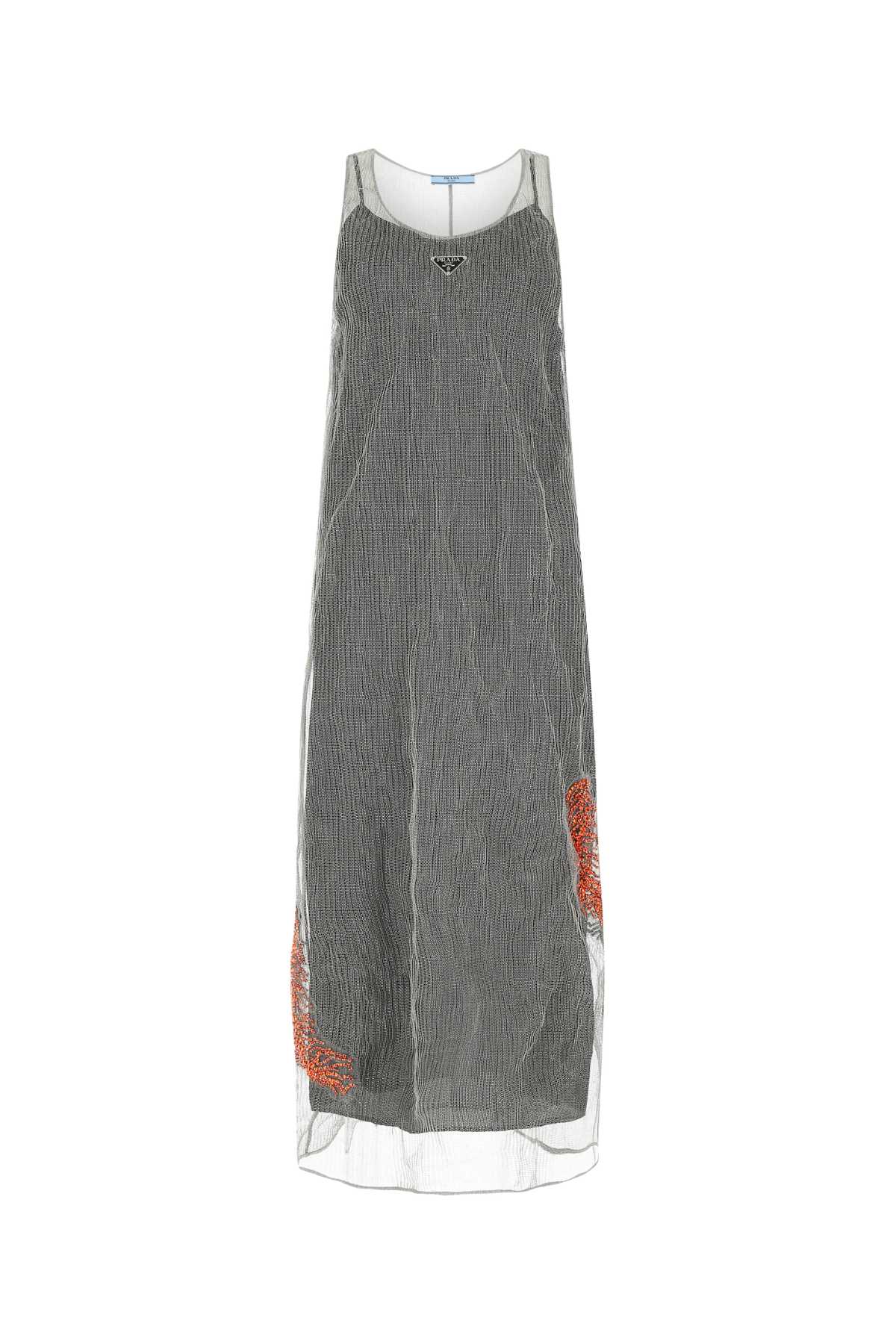 PRADA Elegant Silver Mesh Long Dress for Women