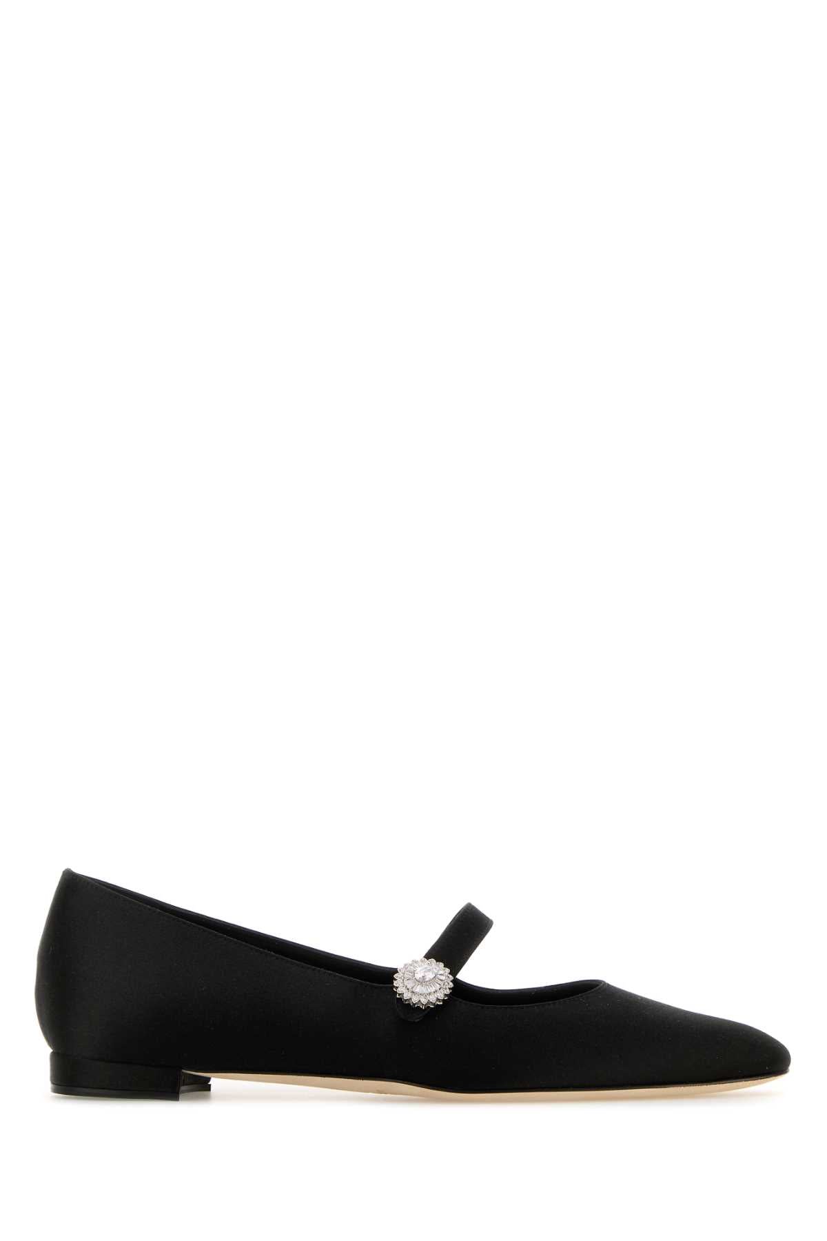 MANOLO BLAHNIK Elegant Black Satin Mary Jane Ballerinas - Perfect for Every Occasion