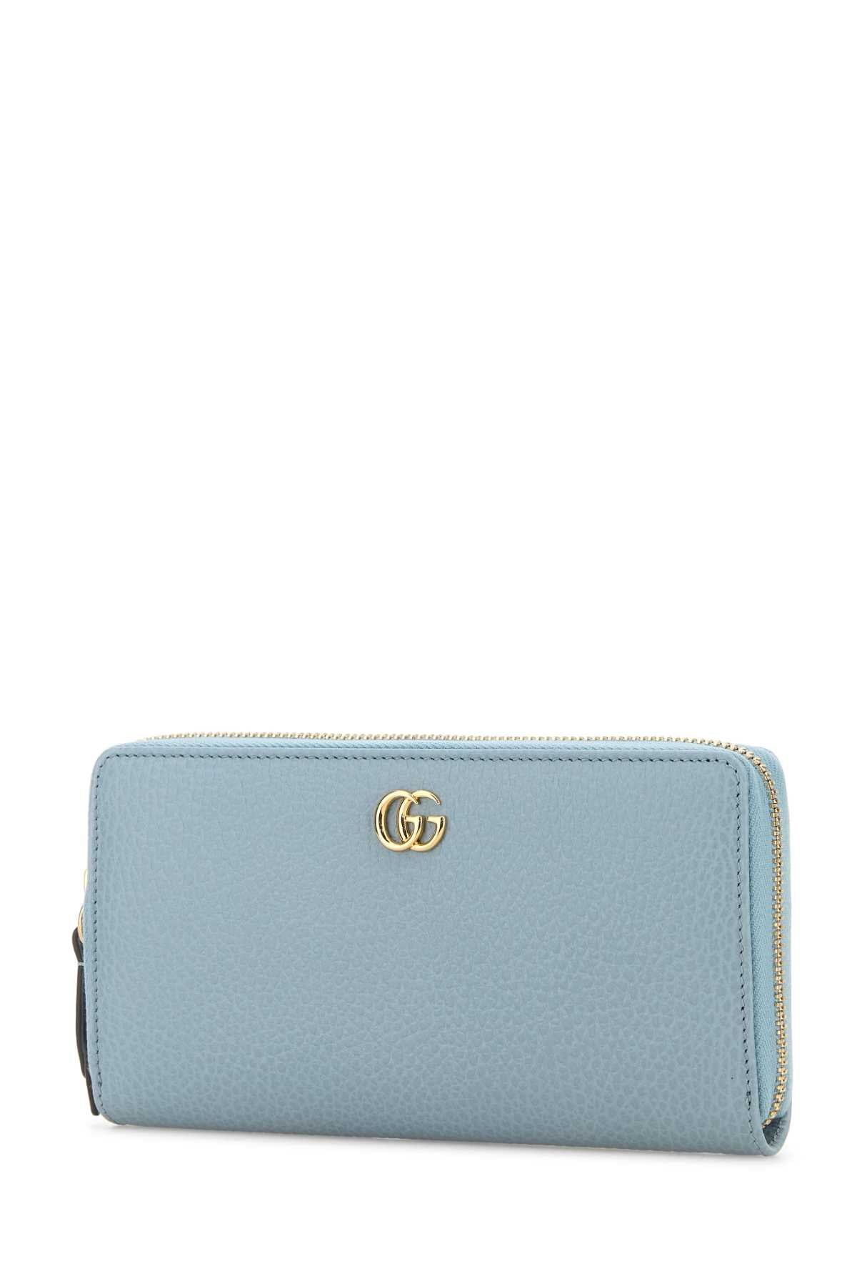 GUCCI Mini Light Blue Leather GG Marmont Wallet - 19 cm x 10.5 cm x 2 cm