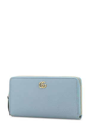 GUCCI Mini Light Blue Leather GG Marmont Wallet - 19 cm x 10.5 cm x 2 cm