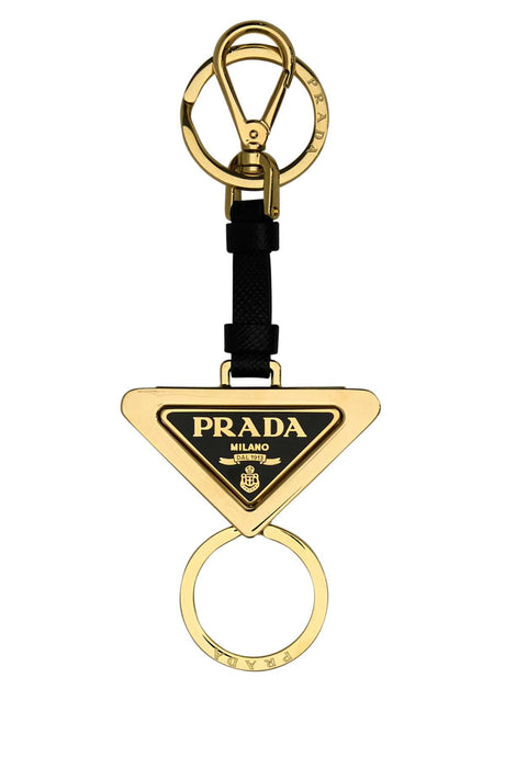 PRADA Chic Black Metal and Leather Key Ring - 13 cm