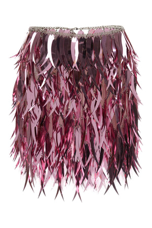 PACO RABANNE Shimmering Pink Mini Skirt with Feather Design