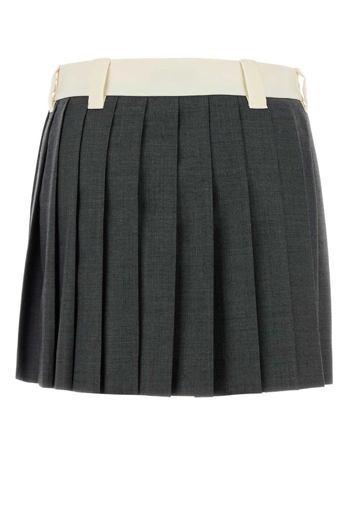 MIU MIU Chic Virgin Wool Charcoal Mini Skirt