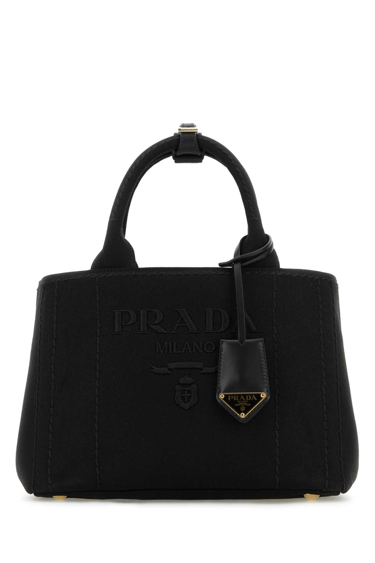 PRADA Elegant Black Canvas Shopping Handbag - 26 x 18 x 15 cm