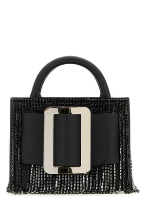 BOYY Mini Crystal Flapper Handbag - Black Leather 18 cm