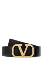 VALENTINO GARAVANI Men's Classic Black Leather VLogo Belt - 4 cm Width