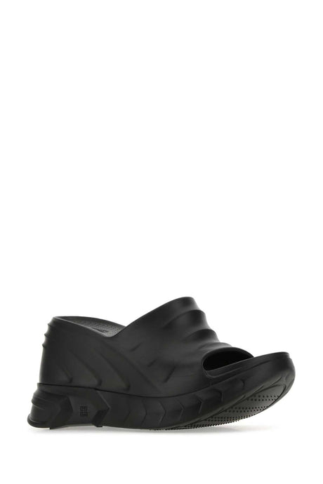 GIVENCHY Chic Black Rubber Marshmallow Flat Wedge Sandals - 10 cm