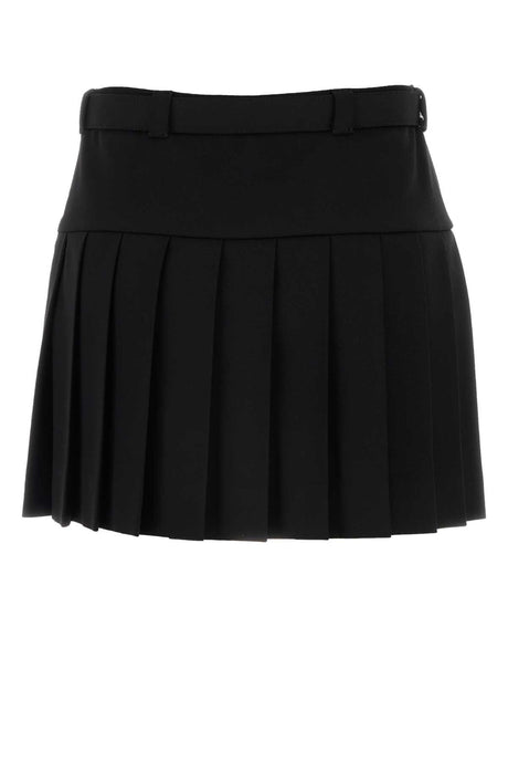 MIU MIU Elegant Black Stretch Wool Mini Skirt