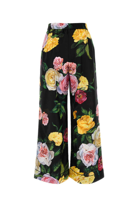 DOLCE & GABBANA Floral Print Satin Wide-Leg Pants