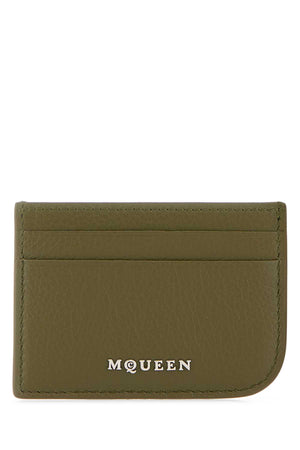 ALEXANDER MCQUEEN Army Green Leather Mini Card Holder - 10 cm x 7 cm