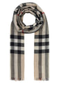 BURBERRY Checked Embroidered Wool Blend Foulard - 220 cm x 70 cm