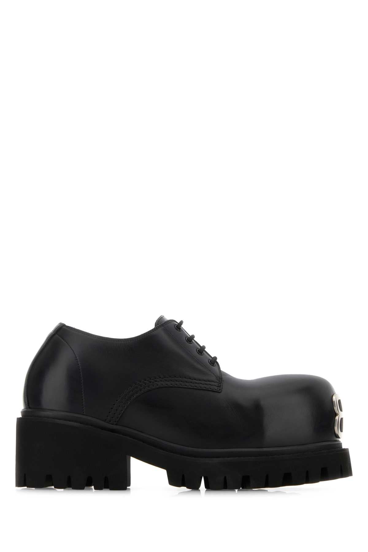 BALENCIAGA Black Leather Stomper Lace-Up Shoes