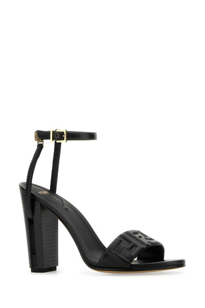 FENDI Elegant Black Leather Delfina Sandals with 9.5 cm Heel