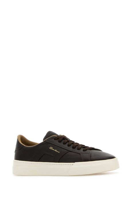 SANTONI Double Buckle Leather Sneakers for Men