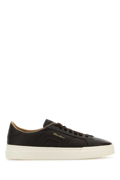 SANTONI Double Buckle Leather Sneakers for Men