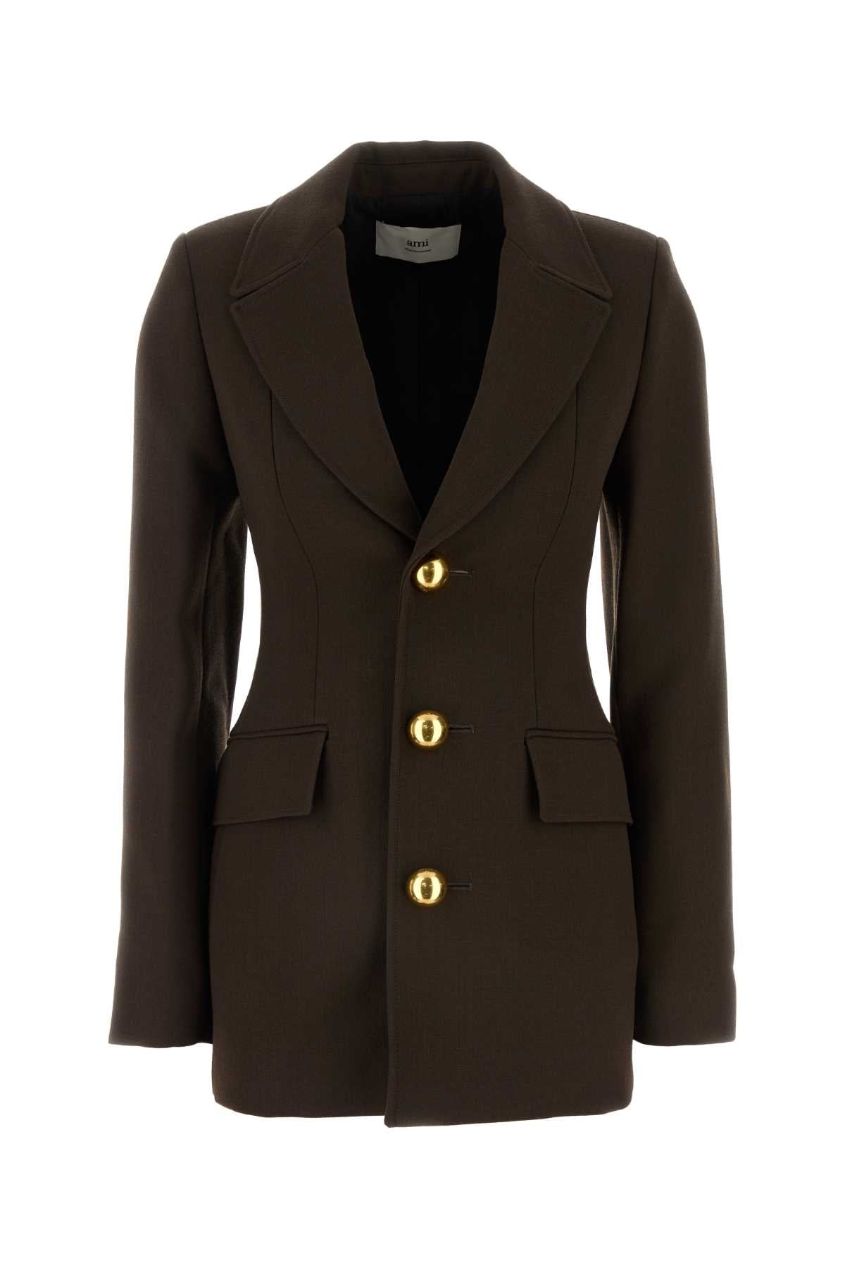 AMI Chic Dark Brown Wool Blazer for Women