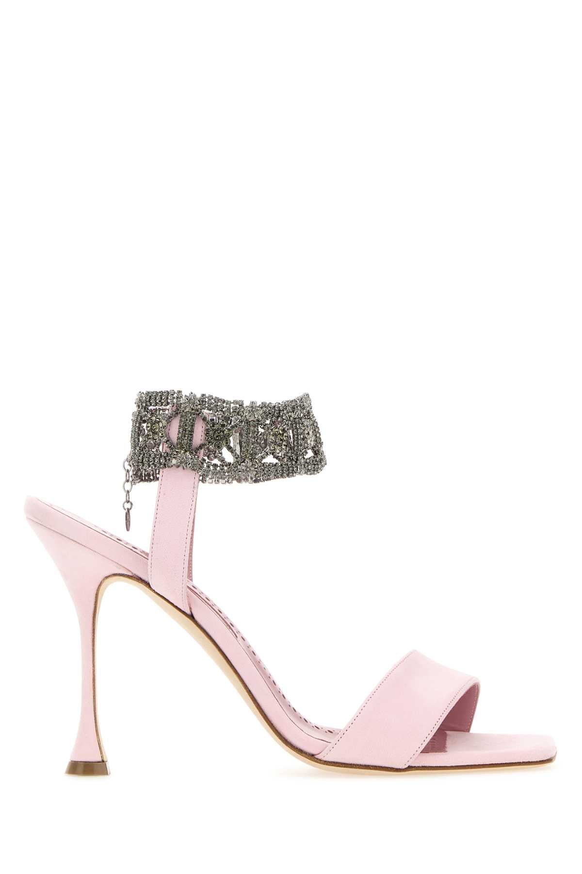 MANOLO BLAHNIK Pastel Pink Suede Elevated Sandals - 10.5 cm Heel Height