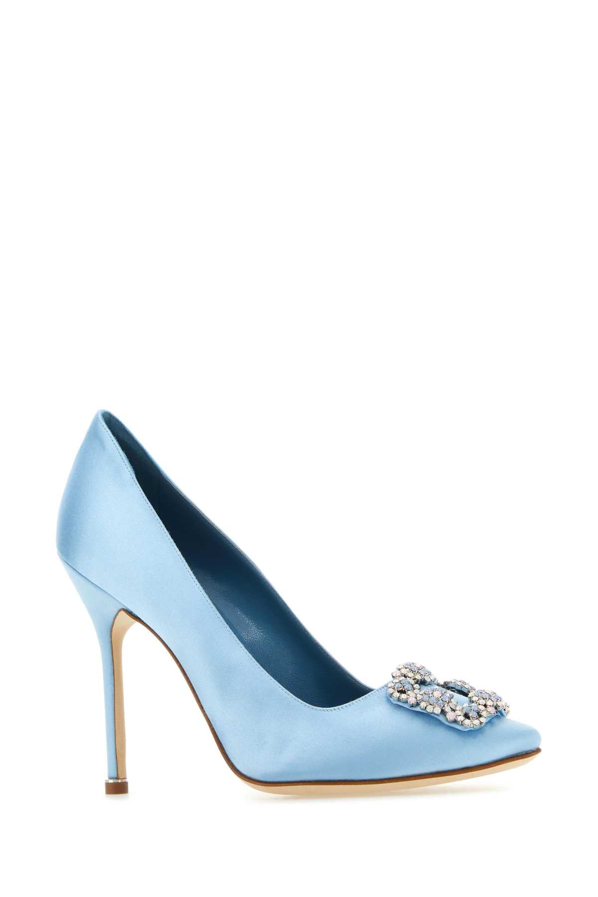 MANOLO BLAHNIK Light Blue Satin High Heel Pumps - 10.5 cm