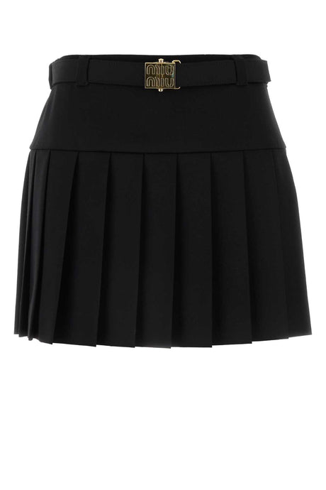 MIU MIU Elegant Black Stretch Wool Mini Skirt