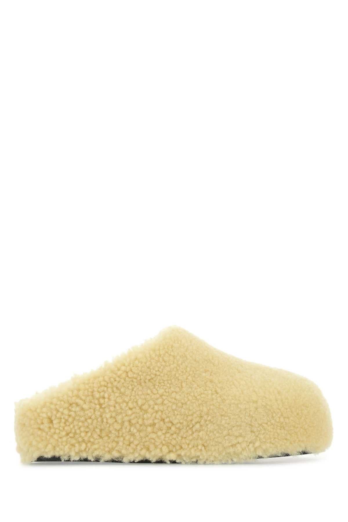 AMINA MUADDI Pastel Yellow Shearling Giuly Slippers with 3.5 cm Sole Height