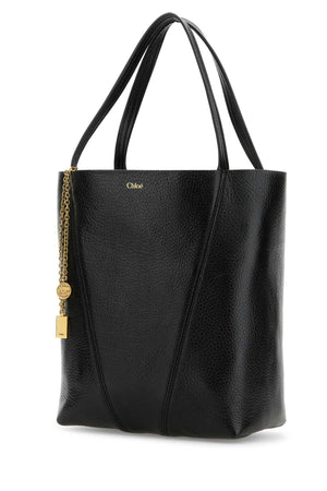 CHLOE Elegant Black Leather Spin Shopping Handbag - 27cm x 30cm x 14cm