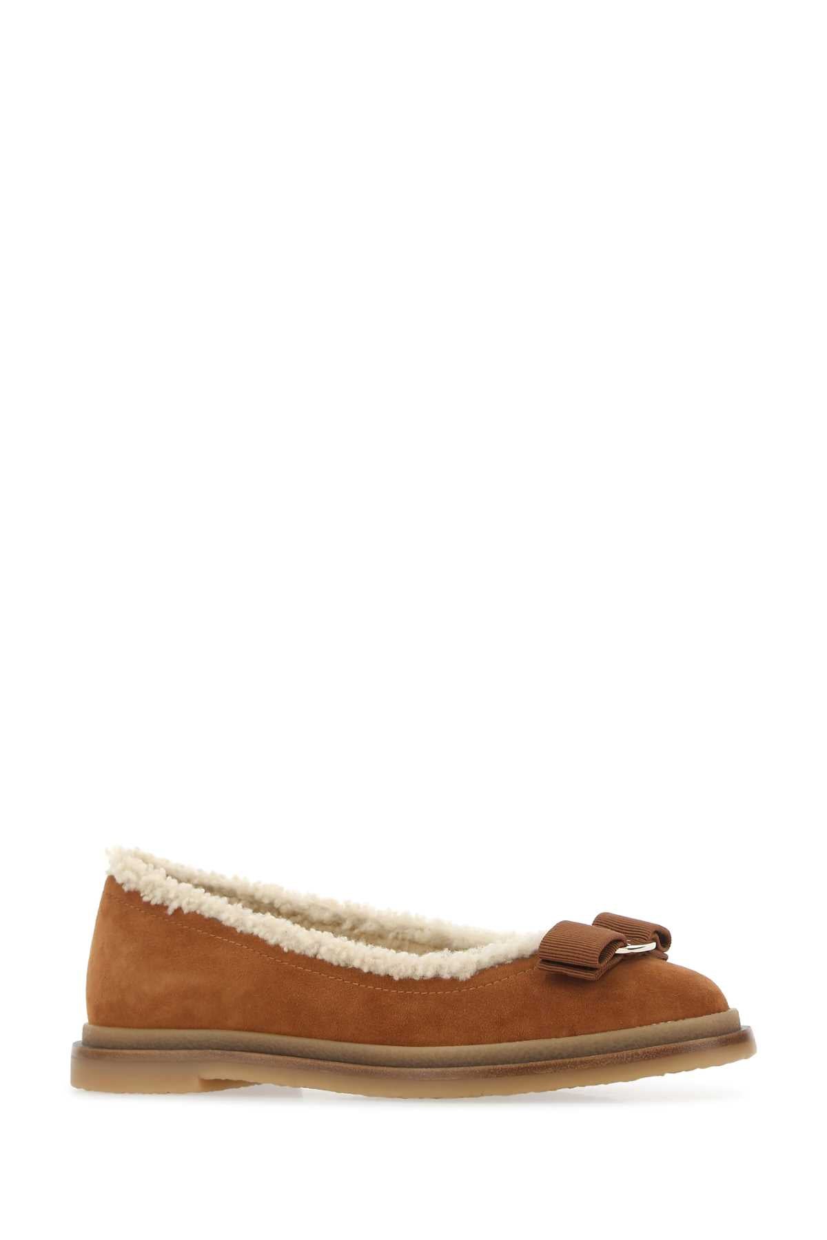 Ferragamo Caramel Suede Ballerinas for Women