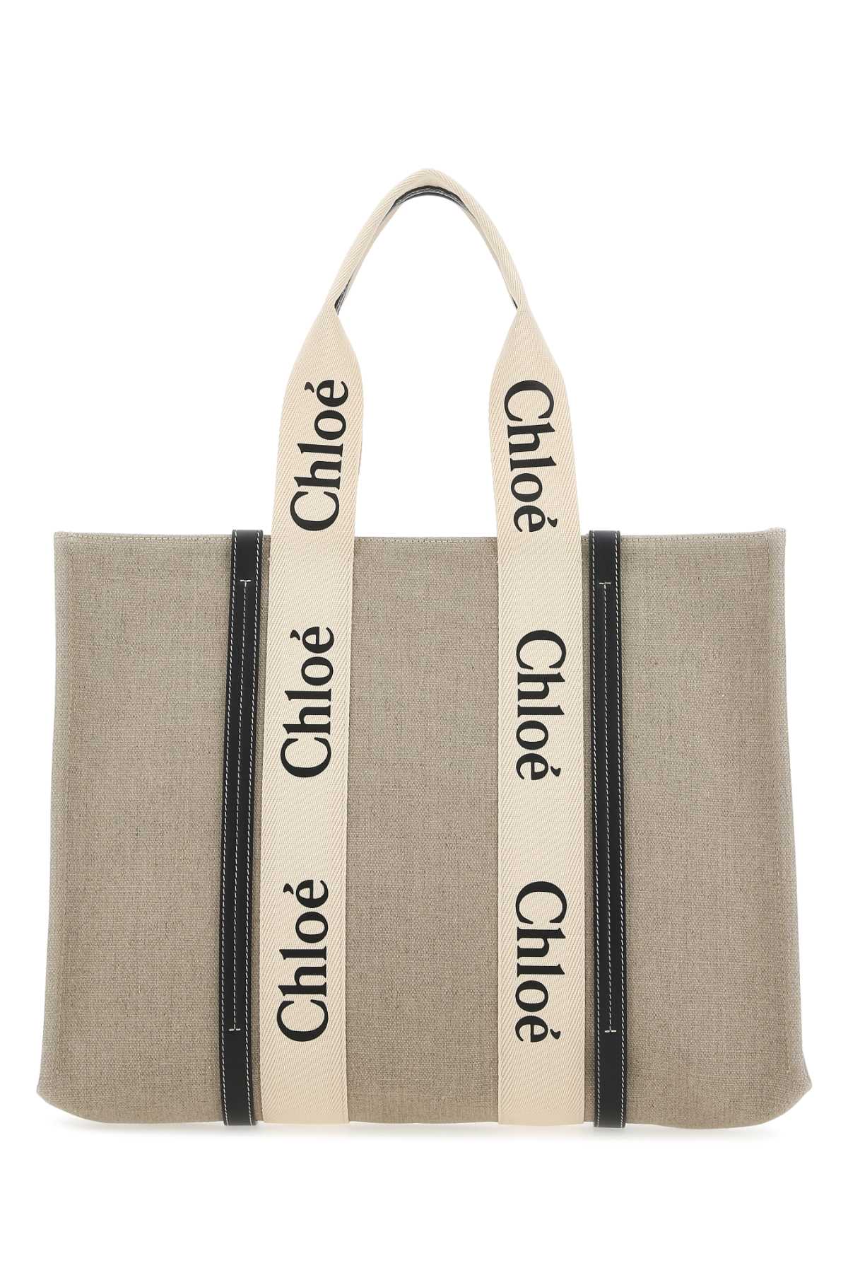 CHLOE Two-Tone Canvas Large Woody Shopping Handbag - 44 cm Width