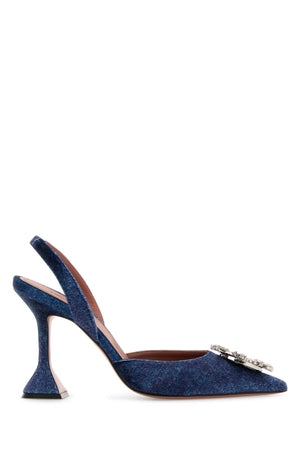 AMINA MUADDI Denim Blue Velvet Pumps with 9.5 cm Heel