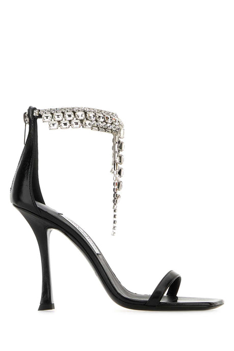 JIMMY CHOO Elevated Black Leather Verity Sandals - 10 cm Heel