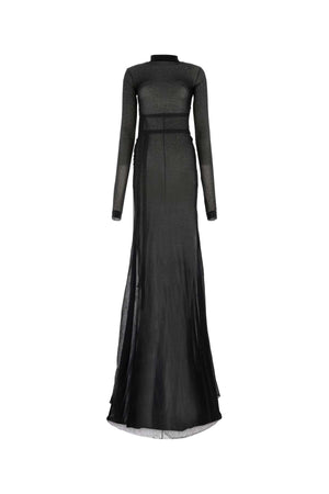 ANN DEMEULEMEESTER Elegant Black Cotton Blend Long Dress for Women