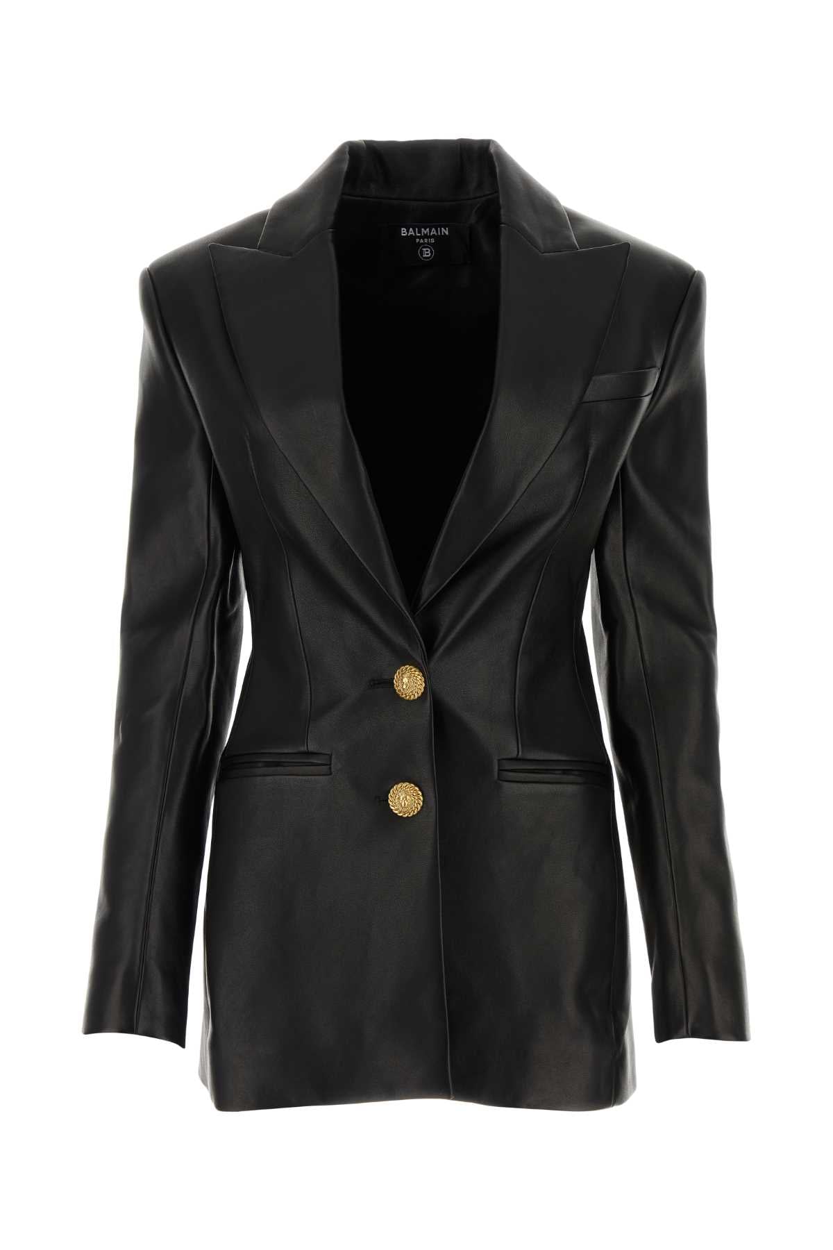 BALMAIN Chic Black Leather Blazer for Women