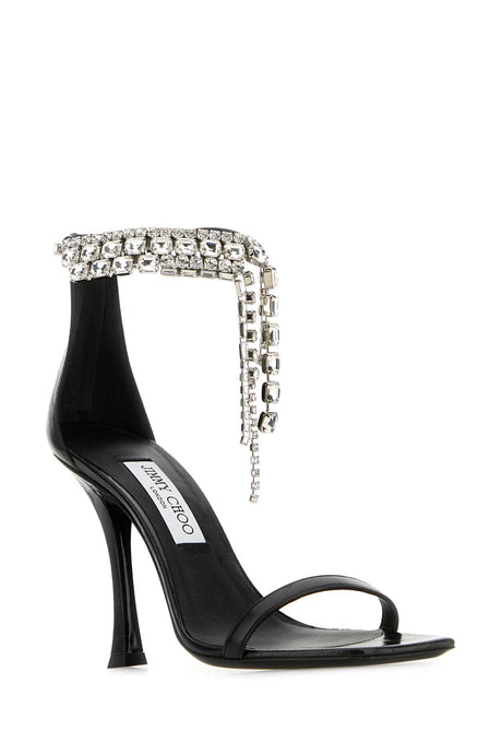 JIMMY CHOO Elevated Black Leather Verity Sandals - 10 cm Heel