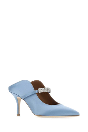 MALONE SOULIERS Cerulean Blue Satin Bella Flats with 7 cm Heels