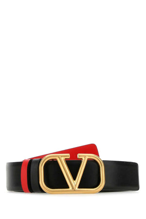 VALENTINO GARAVANI Reversible Black Leather Belt with VLogo Signature - Height 4 cm