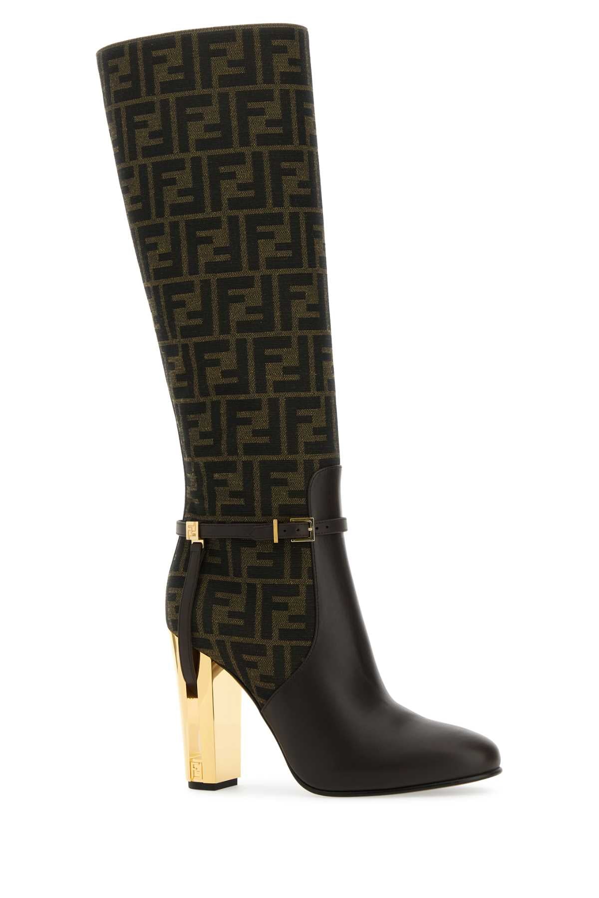 FENDI Elegant Embroidered Leather and Fabric Boots - 12 cm Heel Height