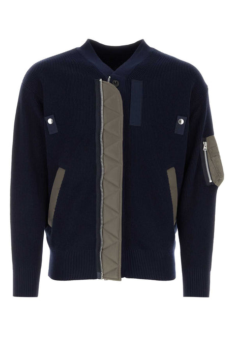 SACAI Casual Dark Blue Cotton Blend Cardigan for Men