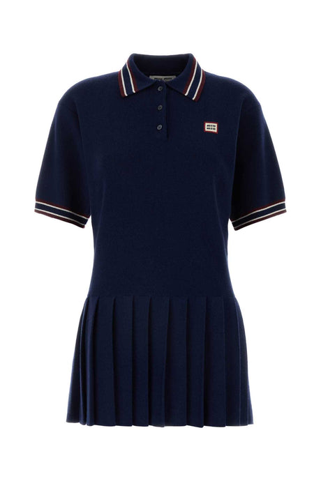 MIU MIU Navy Blue Wool Blend Mini Polo Dress