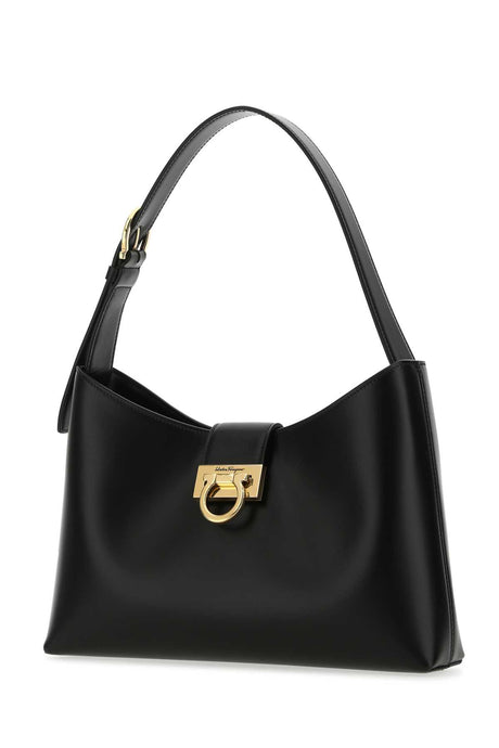 Ferragamo Elegant Black Leather Trifolio Mini Shoulder Handbag