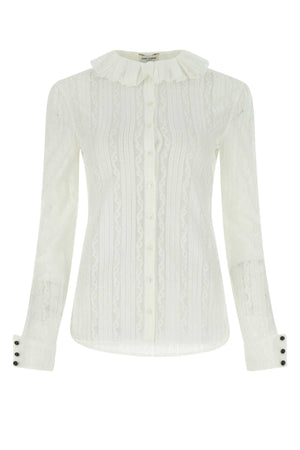 SAINT LAURENT Ivory Lace Blouse - Elegant Women's Top